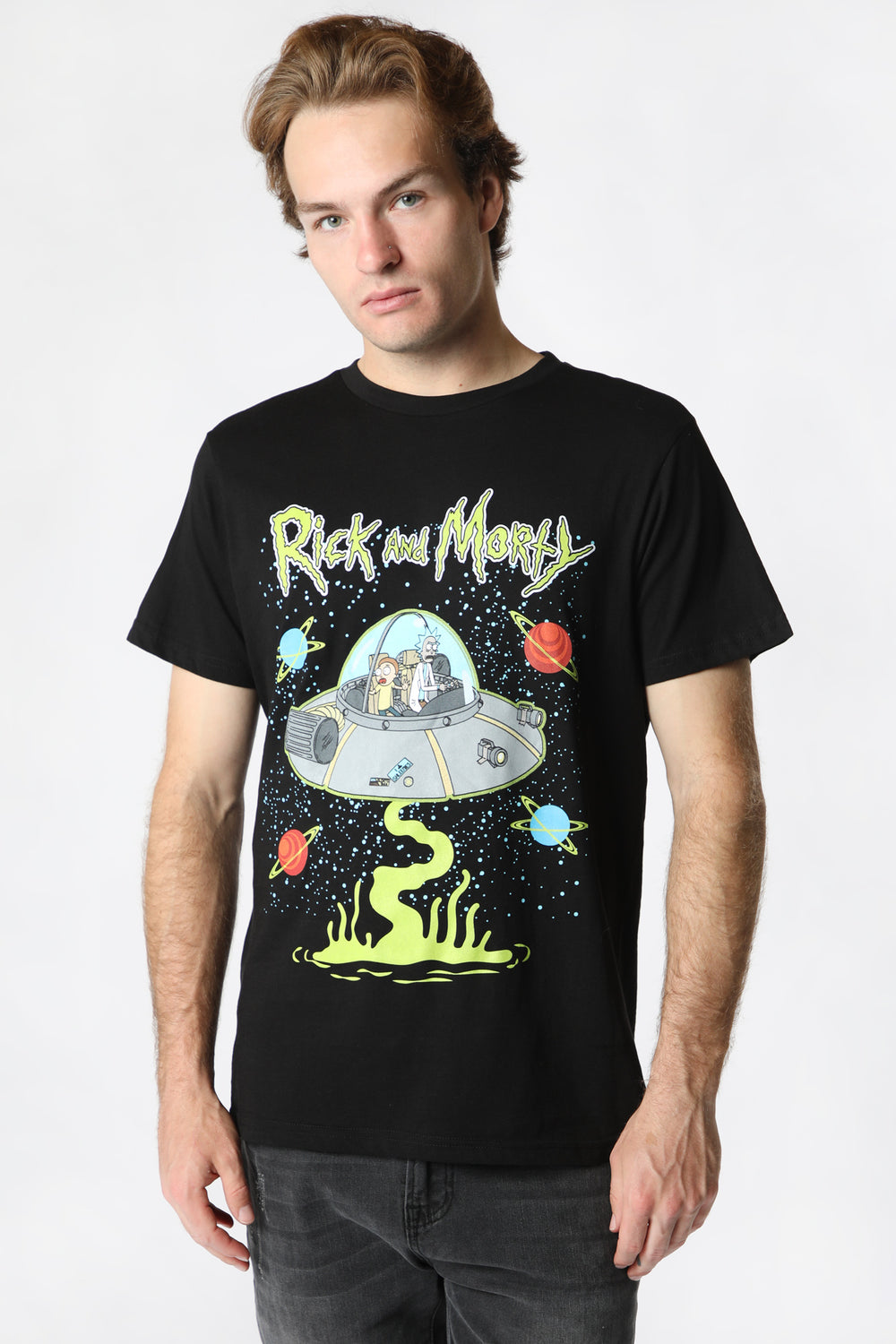 Mens Rick and Morty Space T-Shirt Black