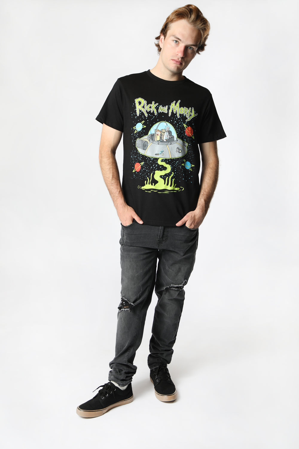 Mens Rick and Morty Space T-Shirt Black