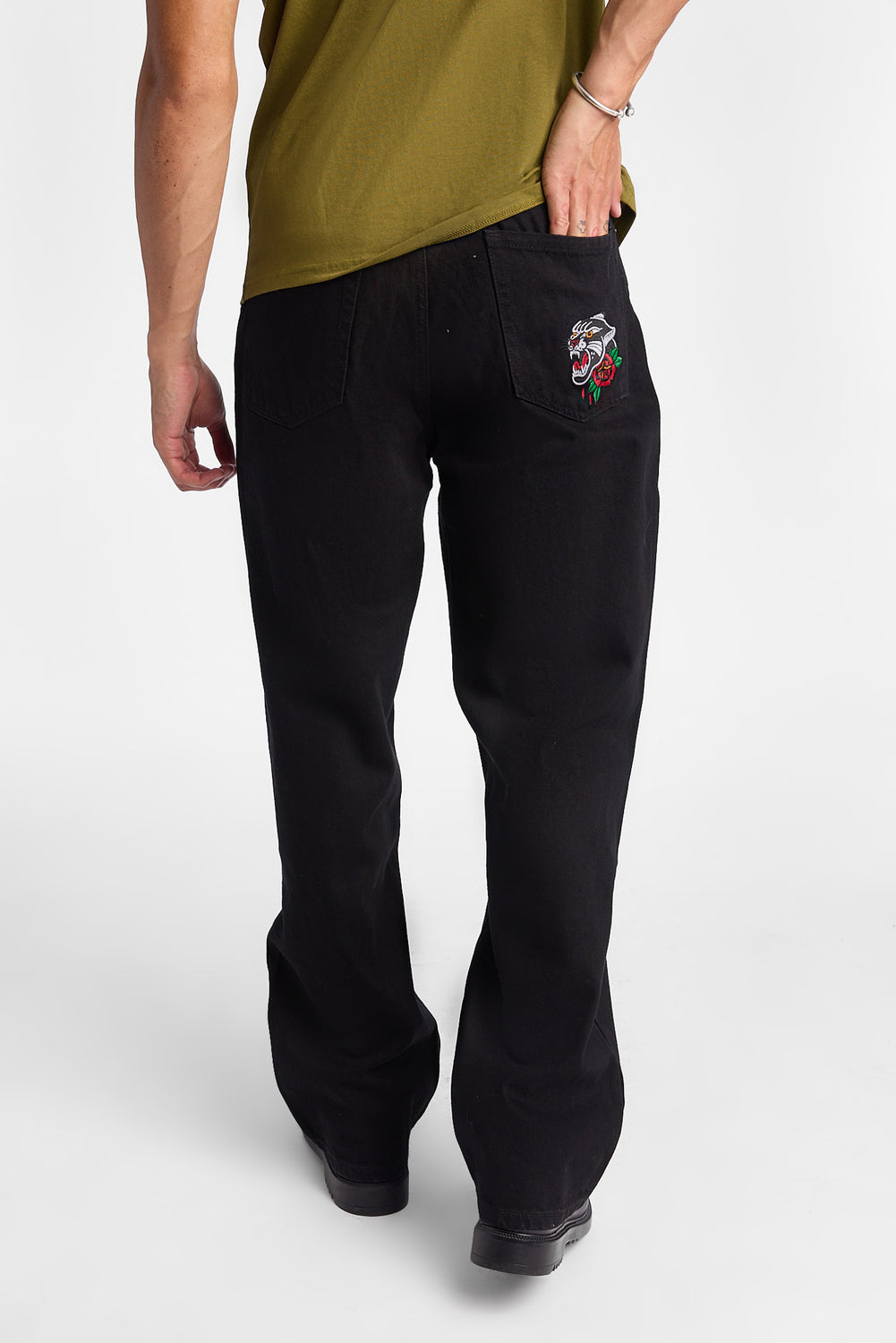 Mens Baggy Black Embroidered Jeans Mens Baggy Black Embroidered Jeans