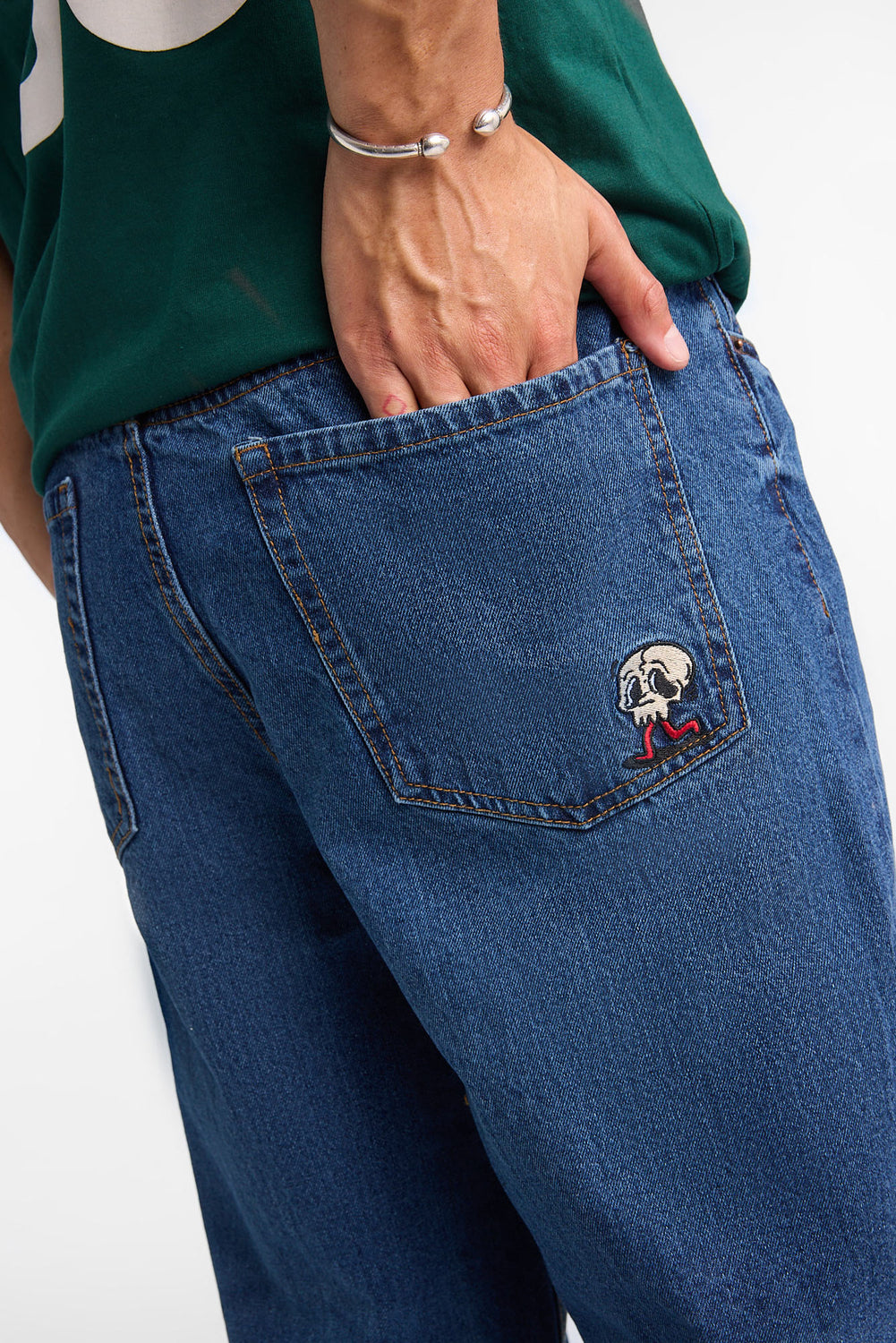 Mens Baggy Dark Stonewash Embroidered Jeans Mens Baggy Dark Stonewash Embroidered Jeans