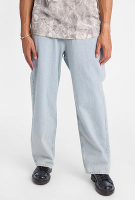 Mens Baggy Light Stonewash Embroidered Jeans