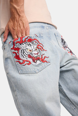 Mens Baggy Skater Embroidered LSW Jeans