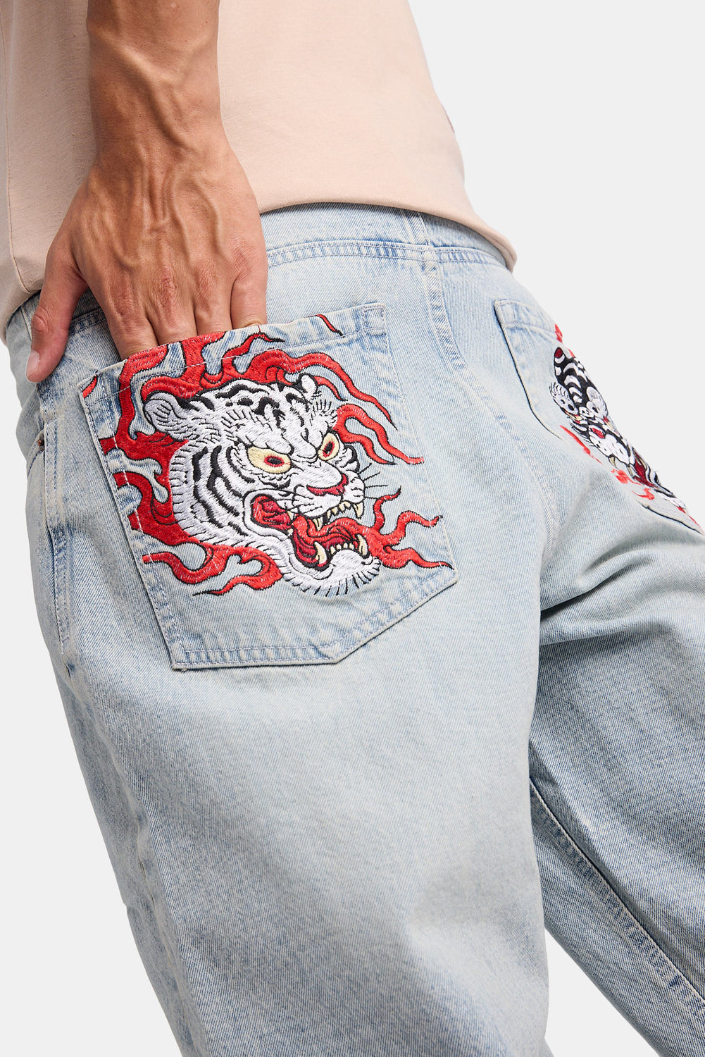 Mens Baggy Skater Embroidered LSW Jeans Mens Baggy Skater Embroidered LSW Jeans