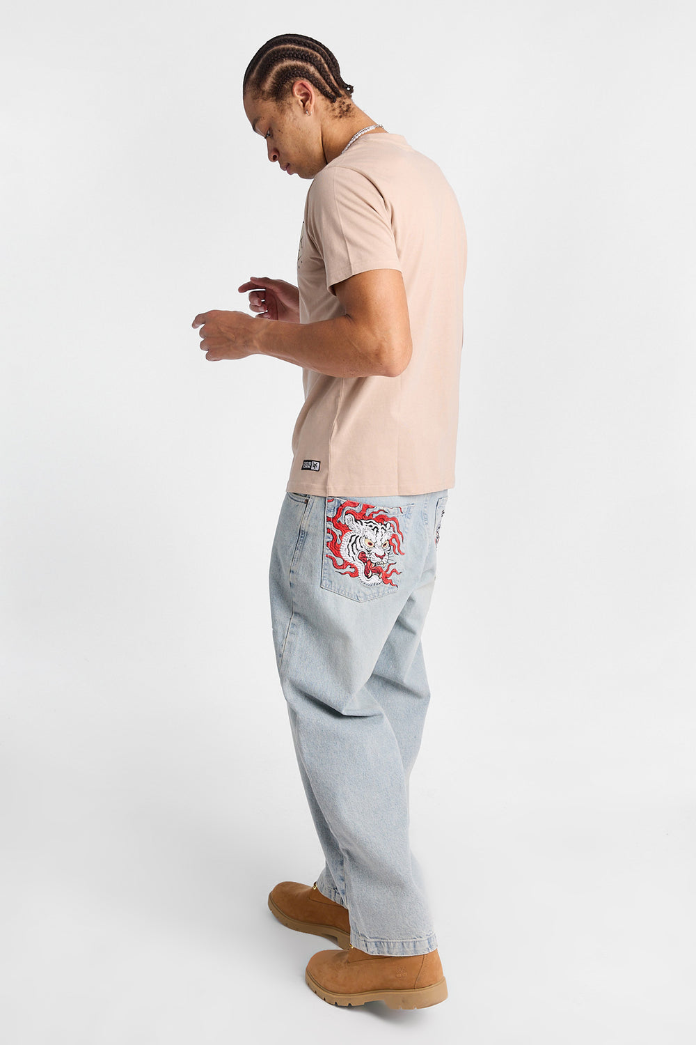 Mens Baggy Skater Embroidered LSW Jeans Mens Baggy Skater Embroidered LSW Jeans