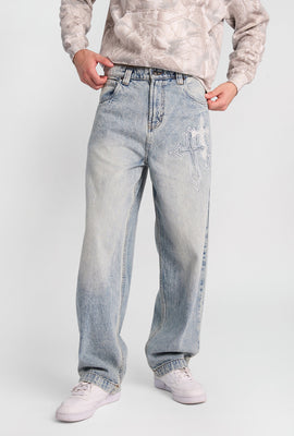Cross Embroidered Skater Jeans