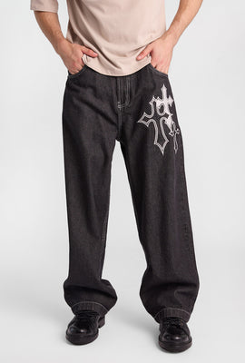 Cross Embroidered Skater Jeans