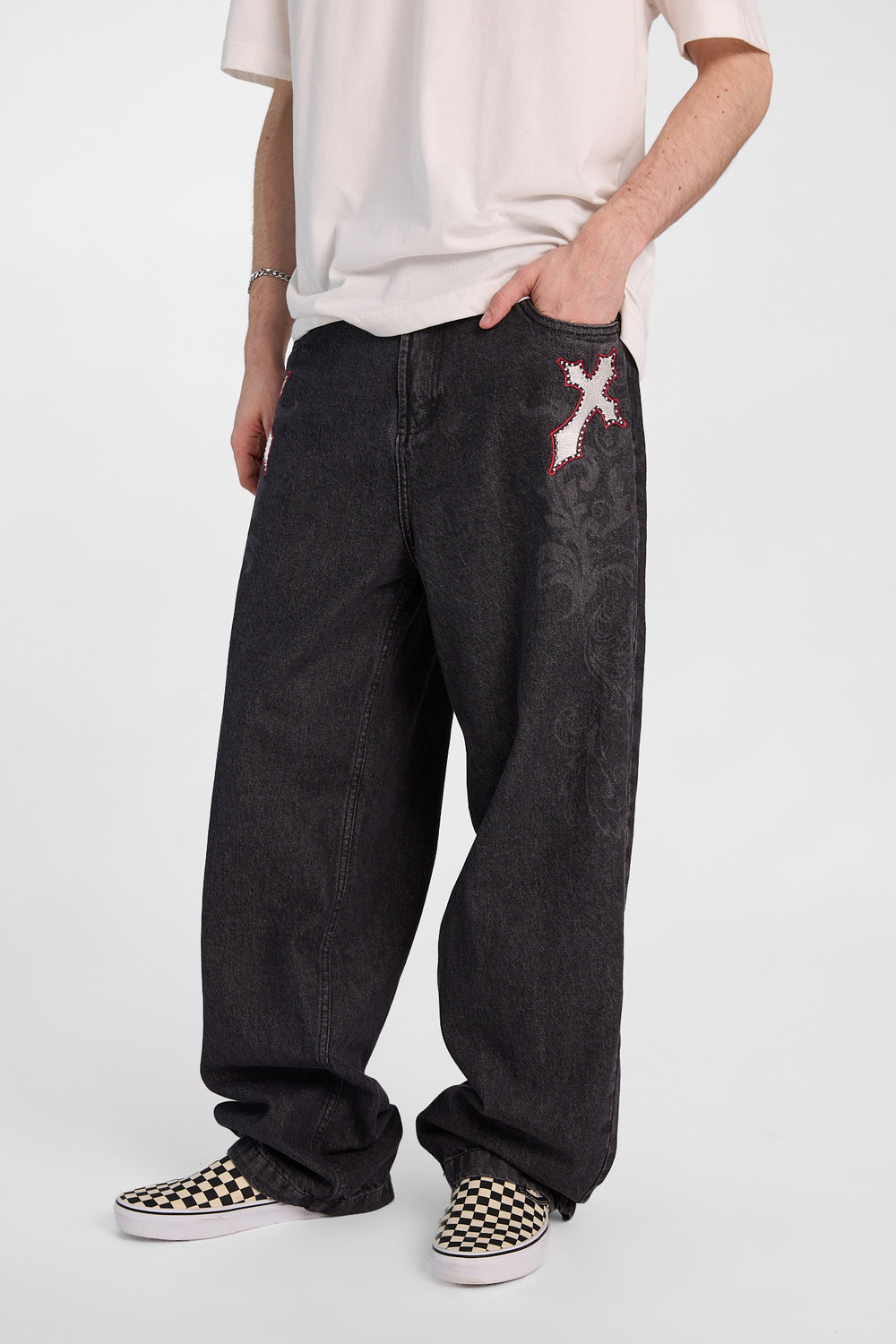 Cross Embroidered Skater Jeans Cross Embroidered Skater Jeans