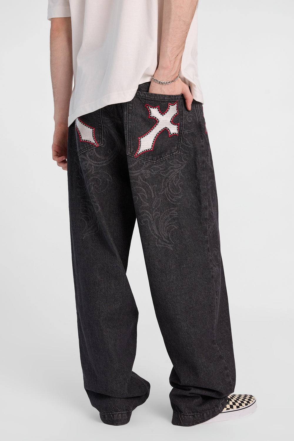 Cross Embroidered Skater Jeans Cross Embroidered Skater Jeans