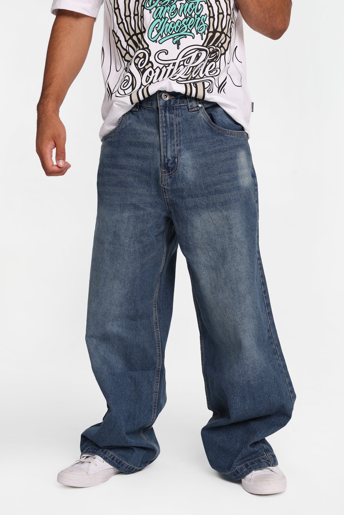 Arsenic Big Baggy Embroidered Jeans - Medium Blue /