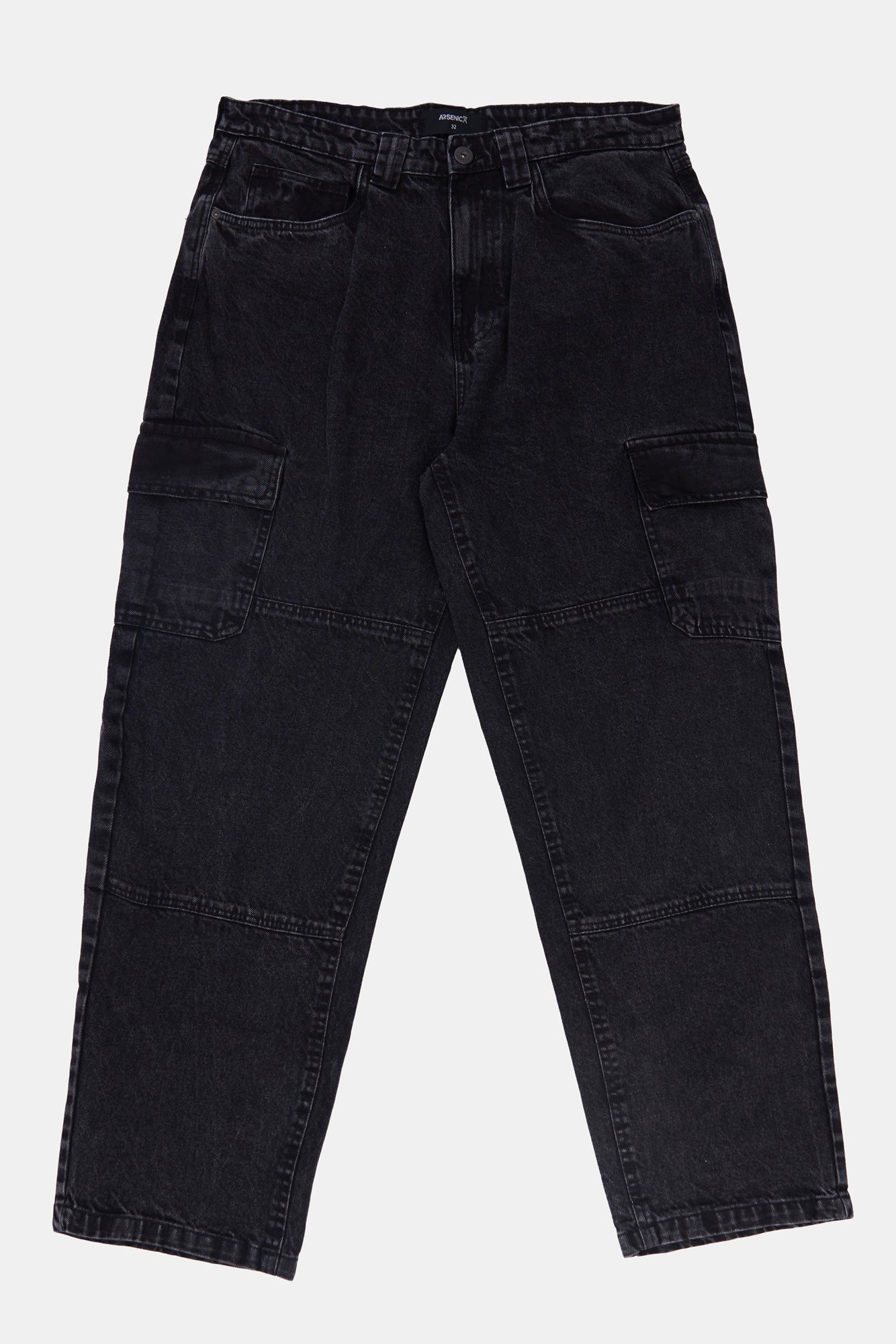 Arsenic Mens Wide Leg Cargo Jeans - Black /