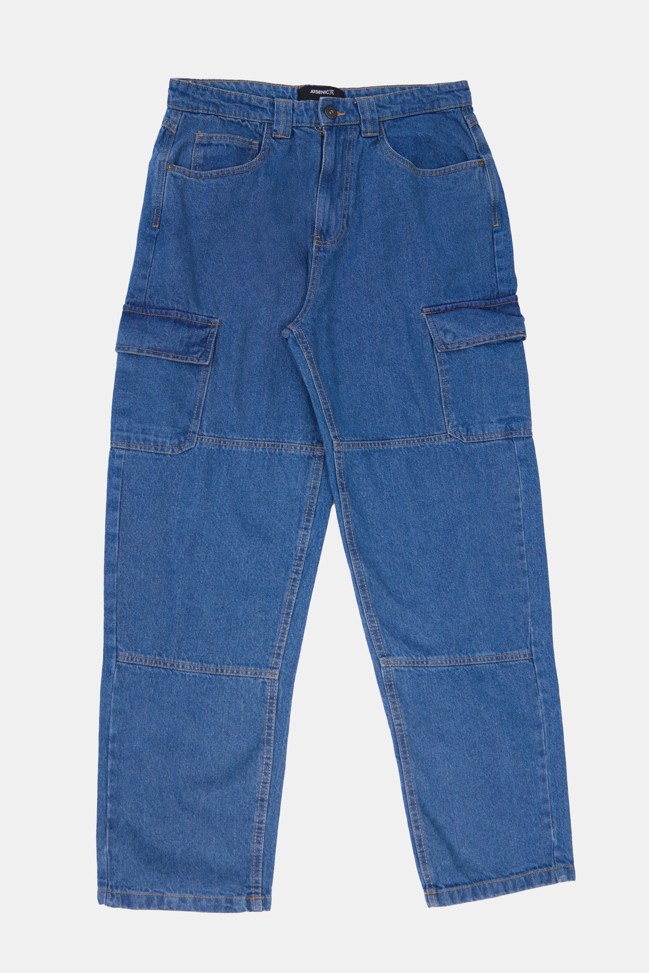 Arsenic Mens Medium Wash Wide Leg Cargo Jeans - Blue /