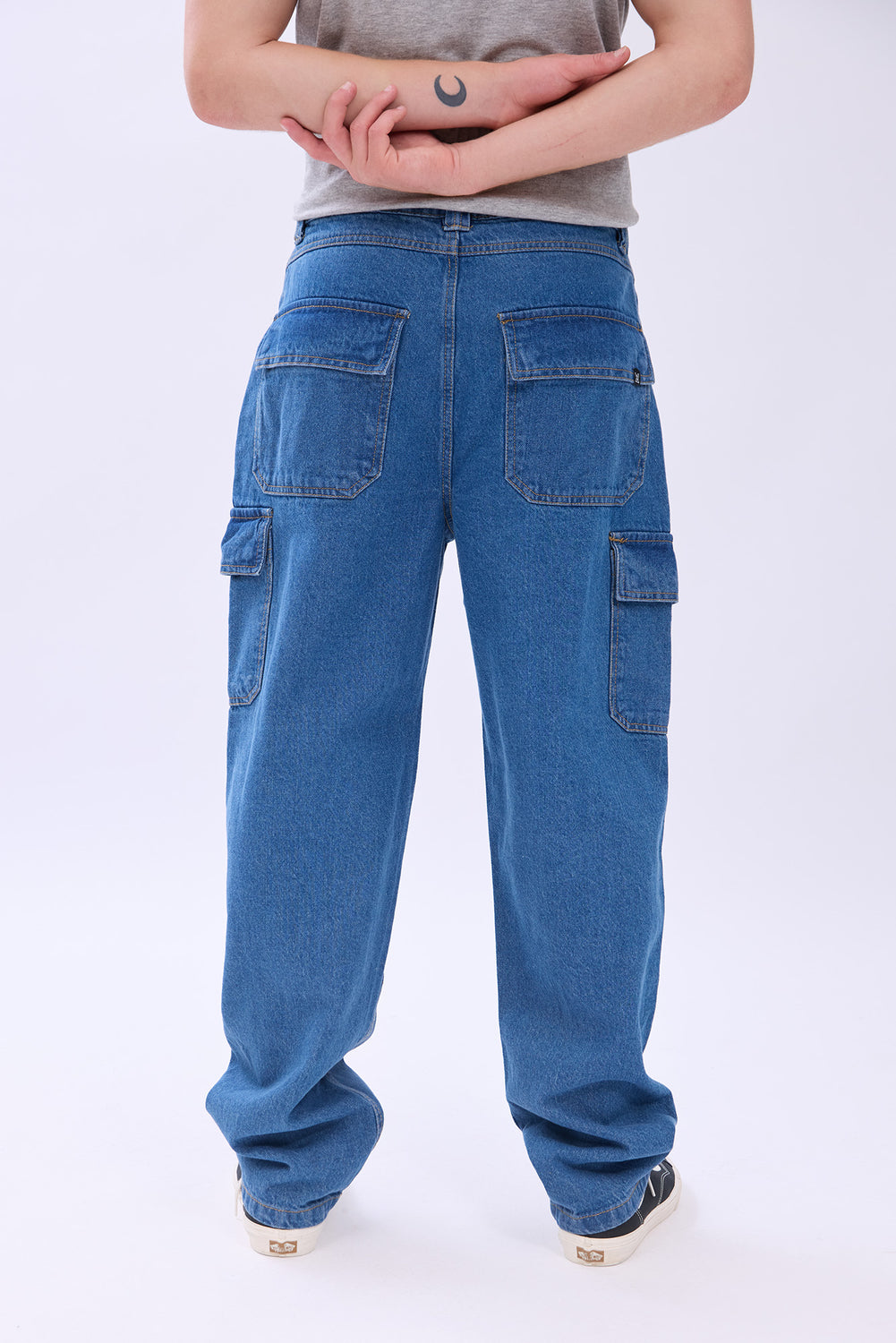 Arsenic Mens Medium Wash Wide Leg Cargo Jeans Arsenic Mens Medium Wash Wide Leg Cargo Jeans