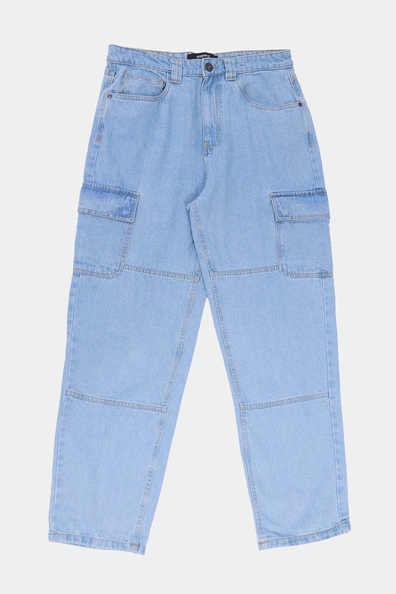 Arsenic Mens Light Wash Wide Leg Cargo Jeans - Denim Blue /