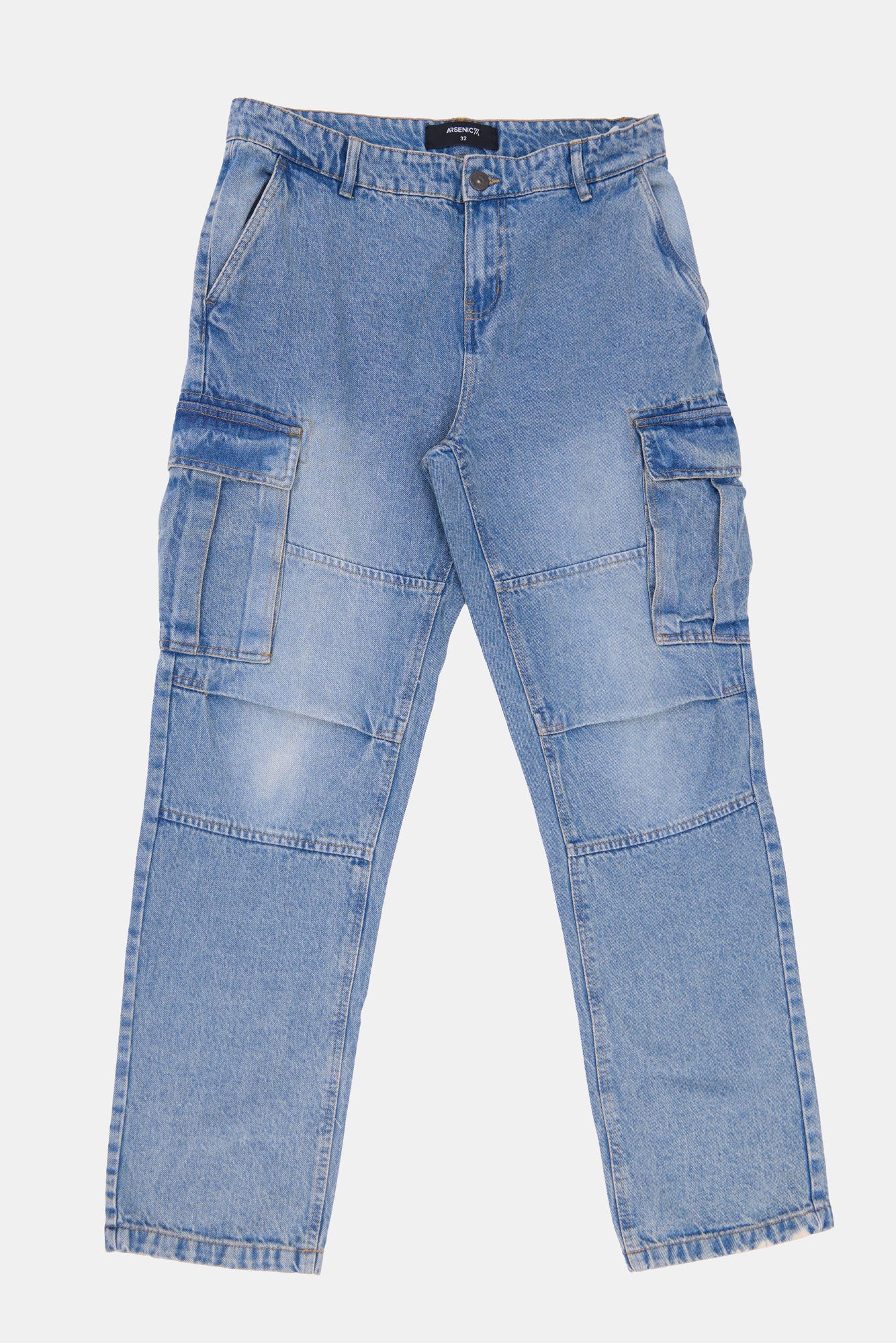 Arsenic Mens Light Wash Cargo Jeans - Denim Blue /