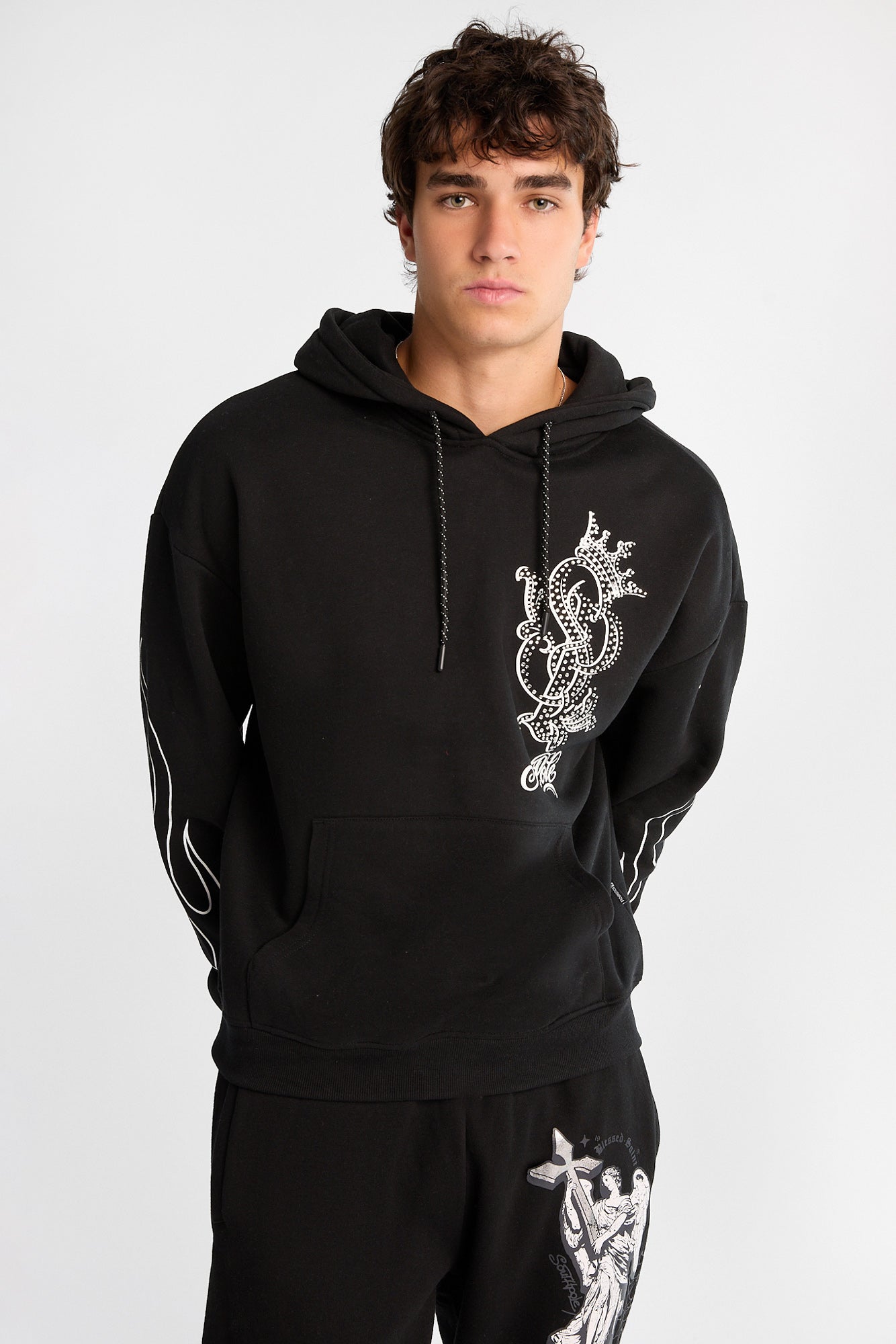 Southpole Rhinestones & Flames Graphic Hoodie - /