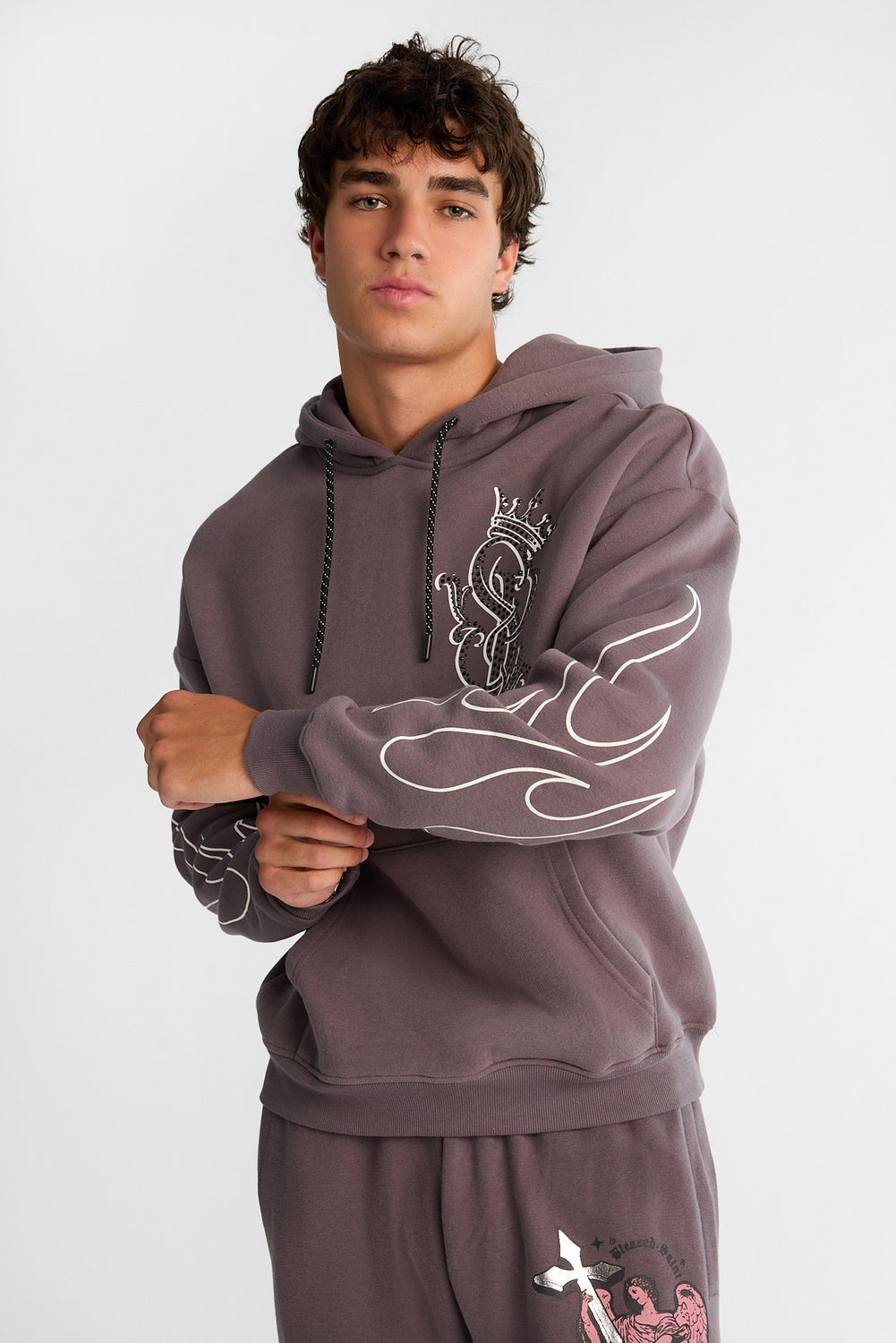 Southpole Rhinestones & Flames Graphic Hoodie Southpole Rhinestones & Flames Graphic Hoodie
