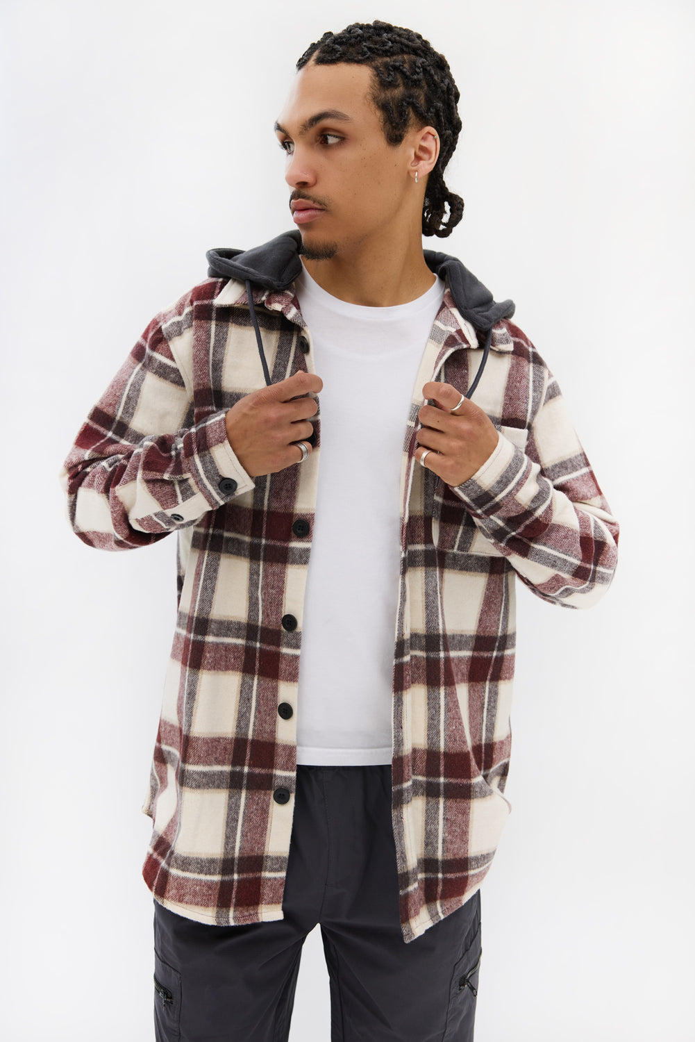 West49 Mens Hooded Plaid Shacket West49 Mens Hooded Plaid Shacket