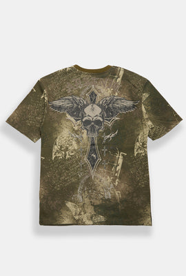 T-shirt imprimé à crâne, croix et ailes Arsenic