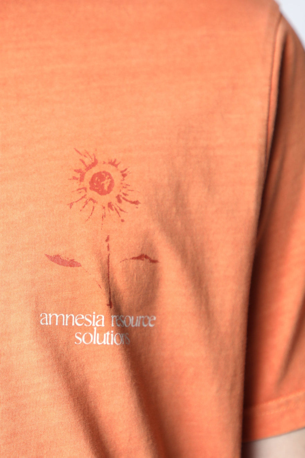 Amnesia Mens Pigment Washed Graphic T-Shirt Orange