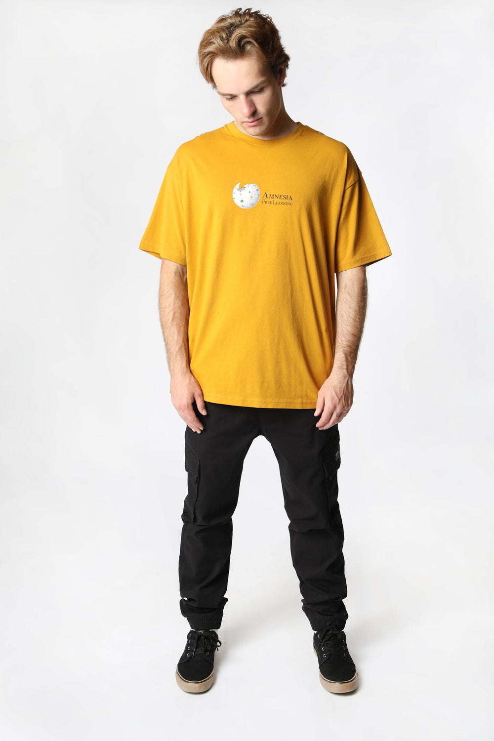 Amnesia Mens Graphic T-Shirt Mustard