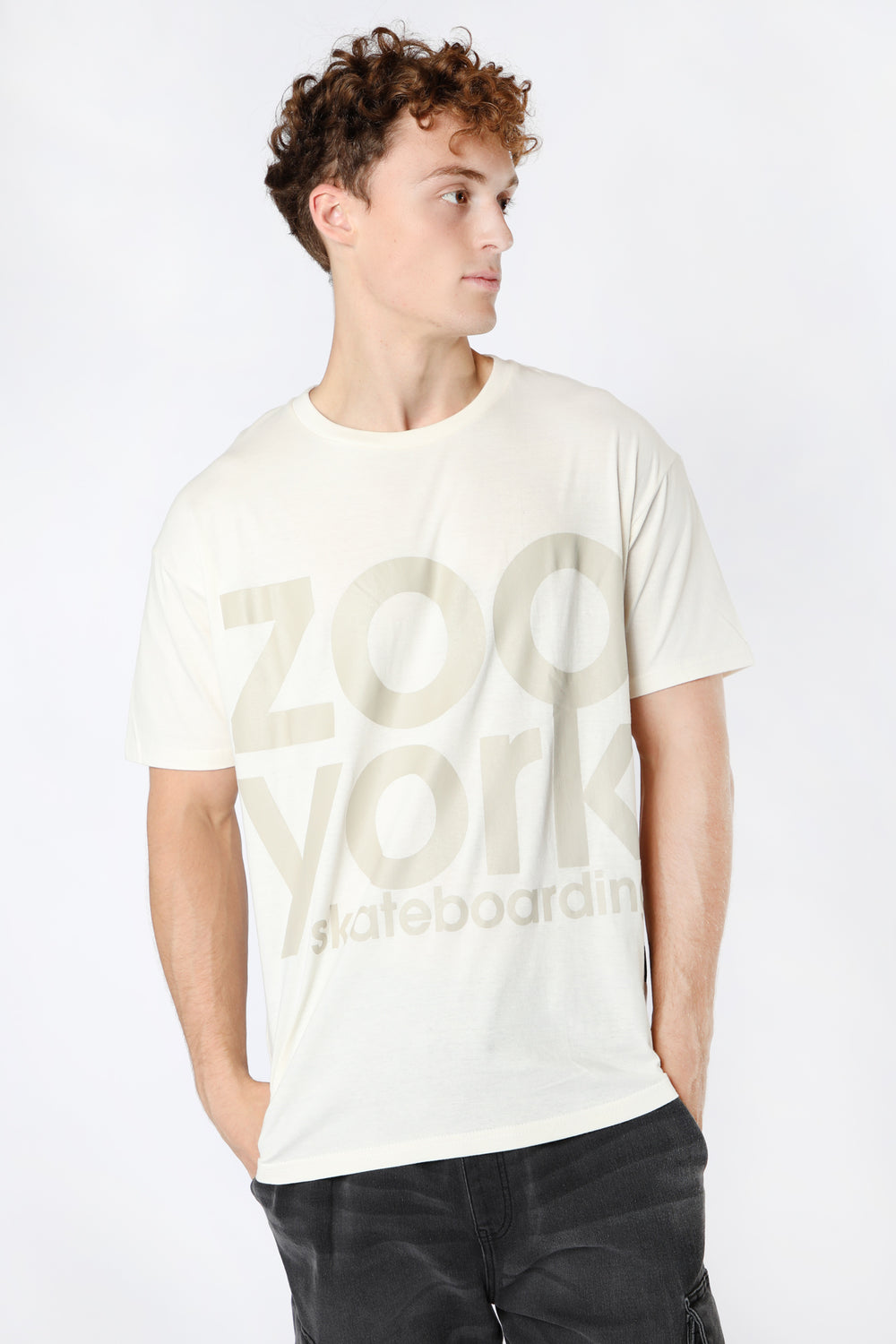 Zoo York Unisex Large Print Logo T-Shirt Off White