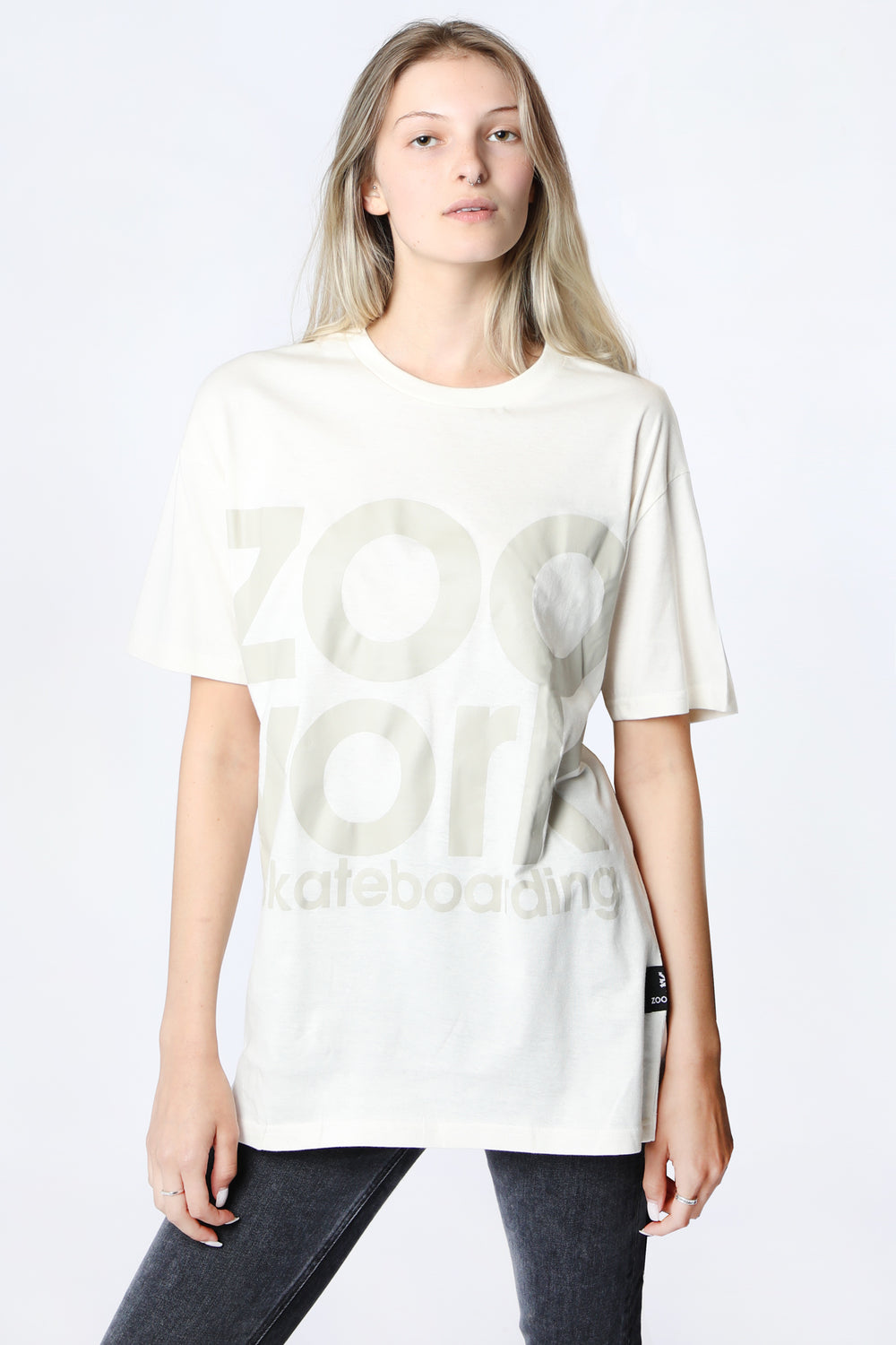 Zoo York Unisex Large Print Logo T-Shirt Off White