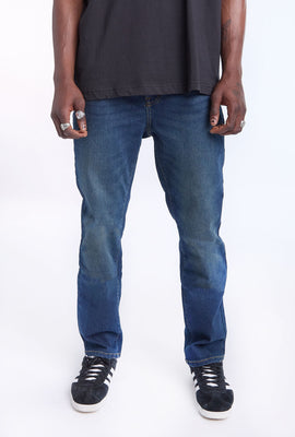 Jean délavé fonce à jambe droite homme