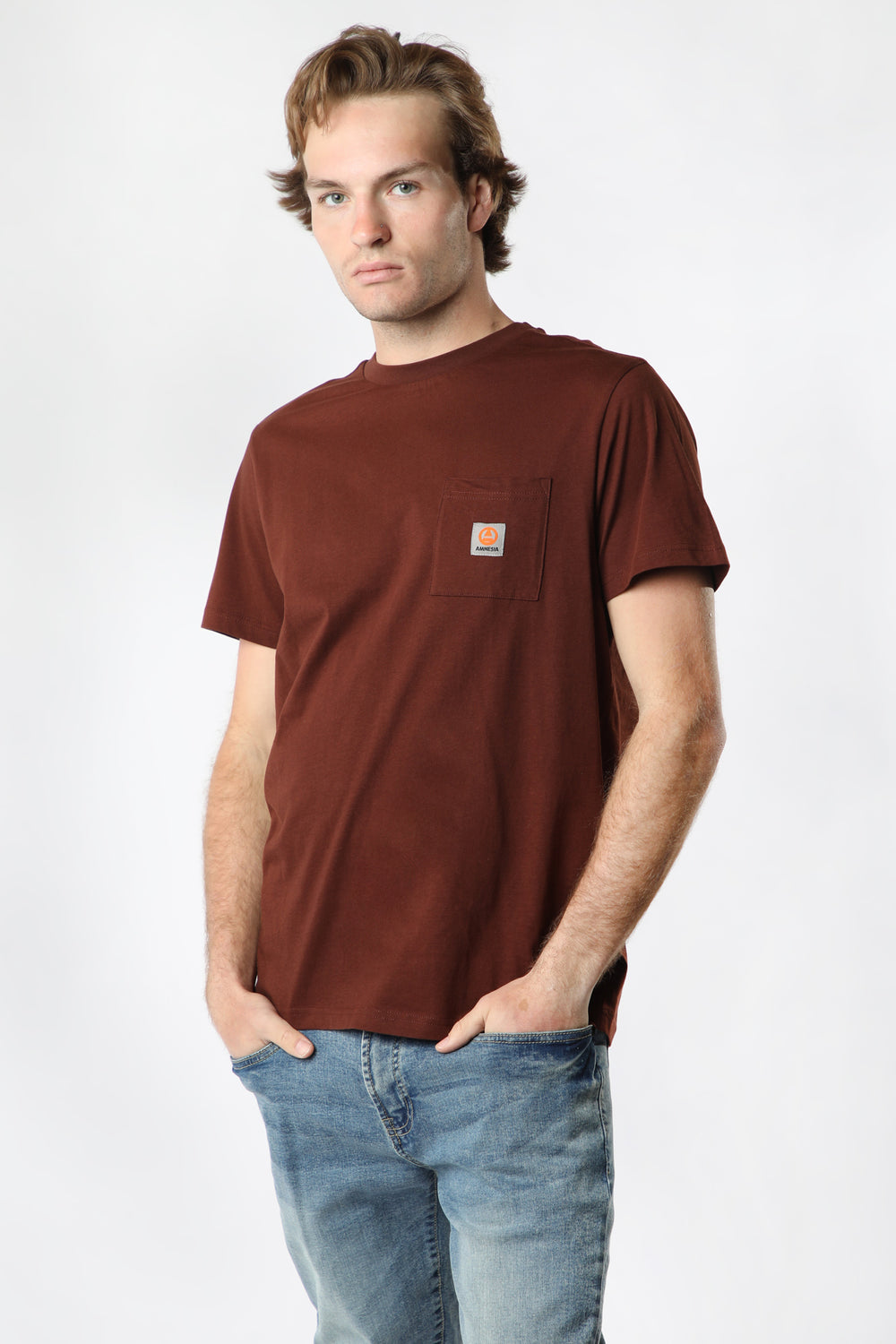 Amnesia Mens Crewneck Pocket T-Shirt Amnesia Mens Crewneck Pocket T-Shirt