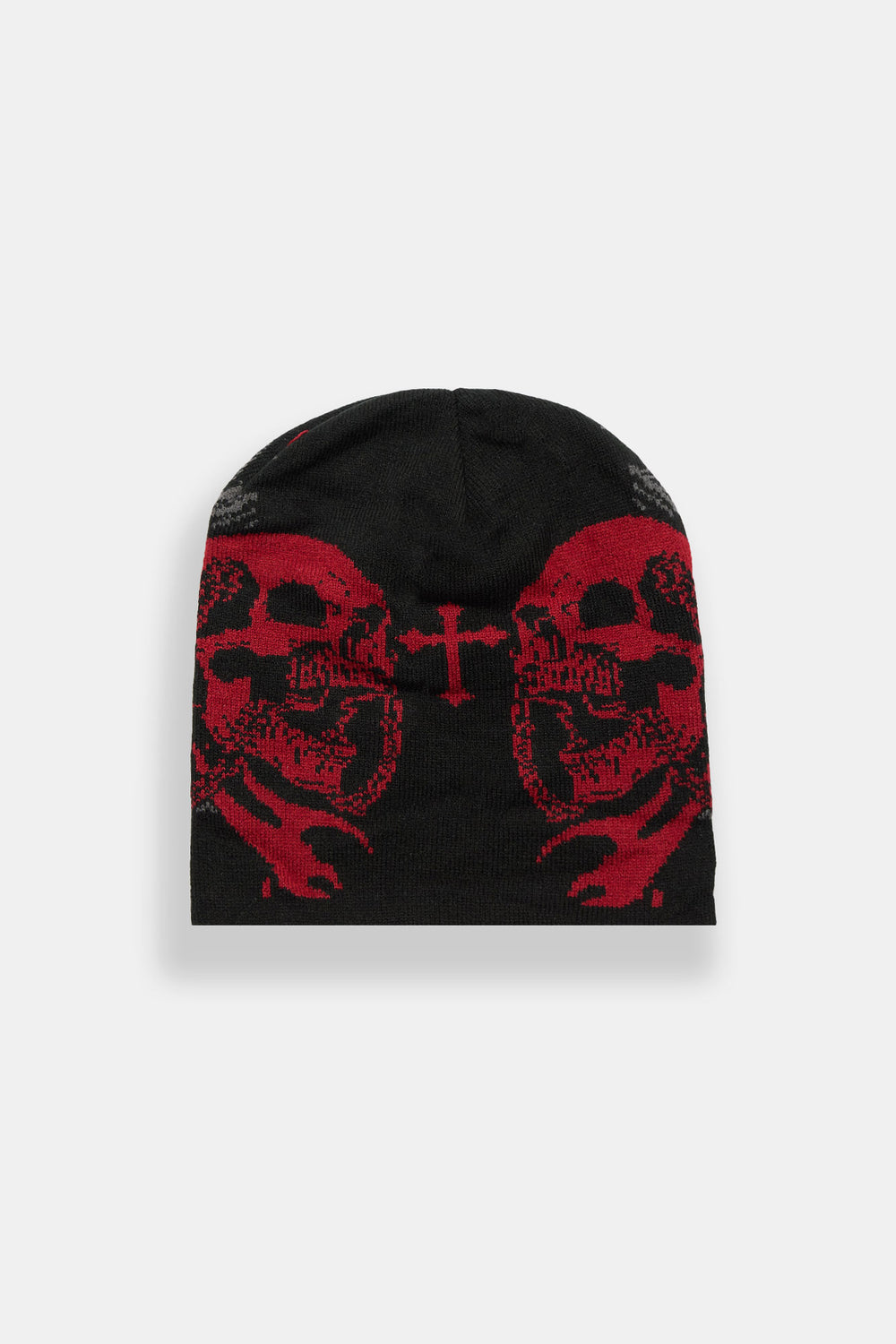 Tuque en tricot jacquard à crânes avec chaînes Tuque en tricot jacquard à crânes avec chaînes