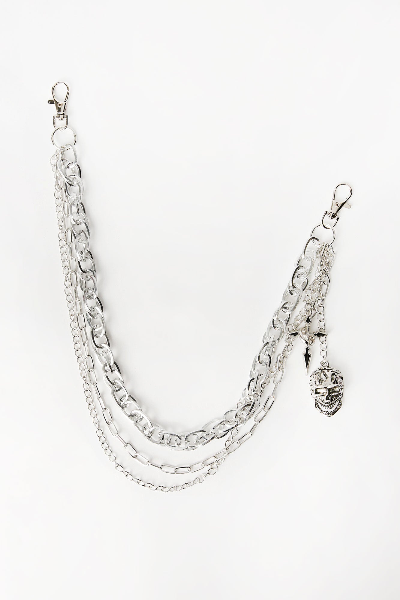 Arsenic Skull & Cross Charm Triple Layer Wallet Chain - Silver / O/S