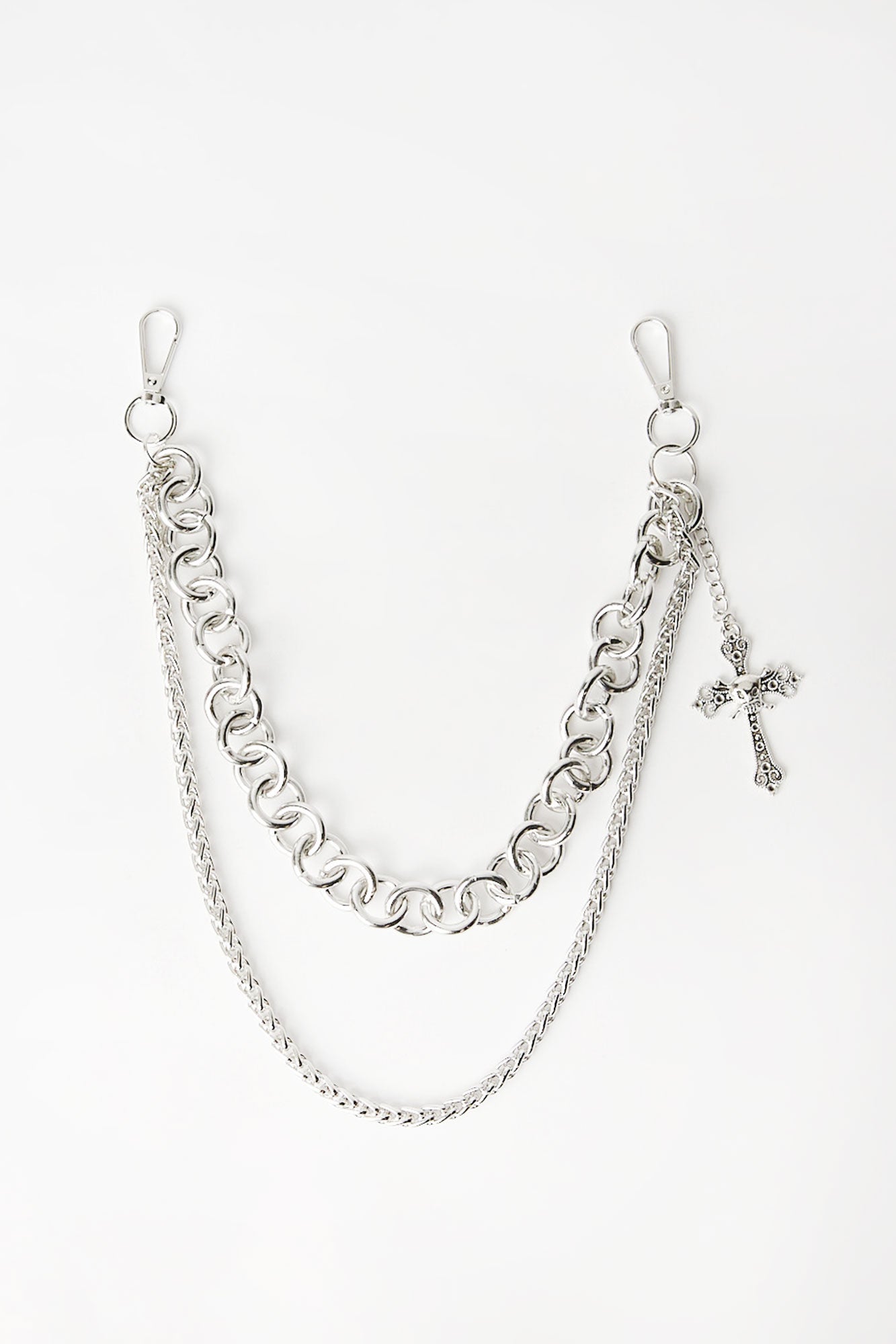 Arsenic Skull Cross Charm Double Layer Wallet Chain - Silver / O/S