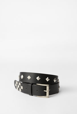 Faux-Leather Studded Belt