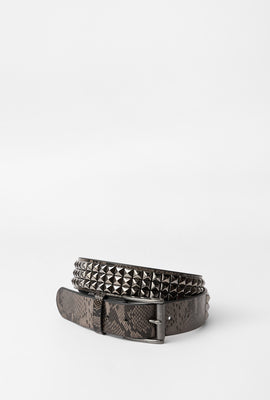 Faux-Leather Python Studded Belt