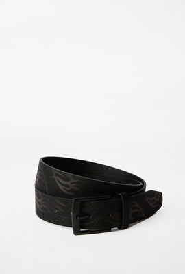 Faux-Leather Embossed Flames Belt