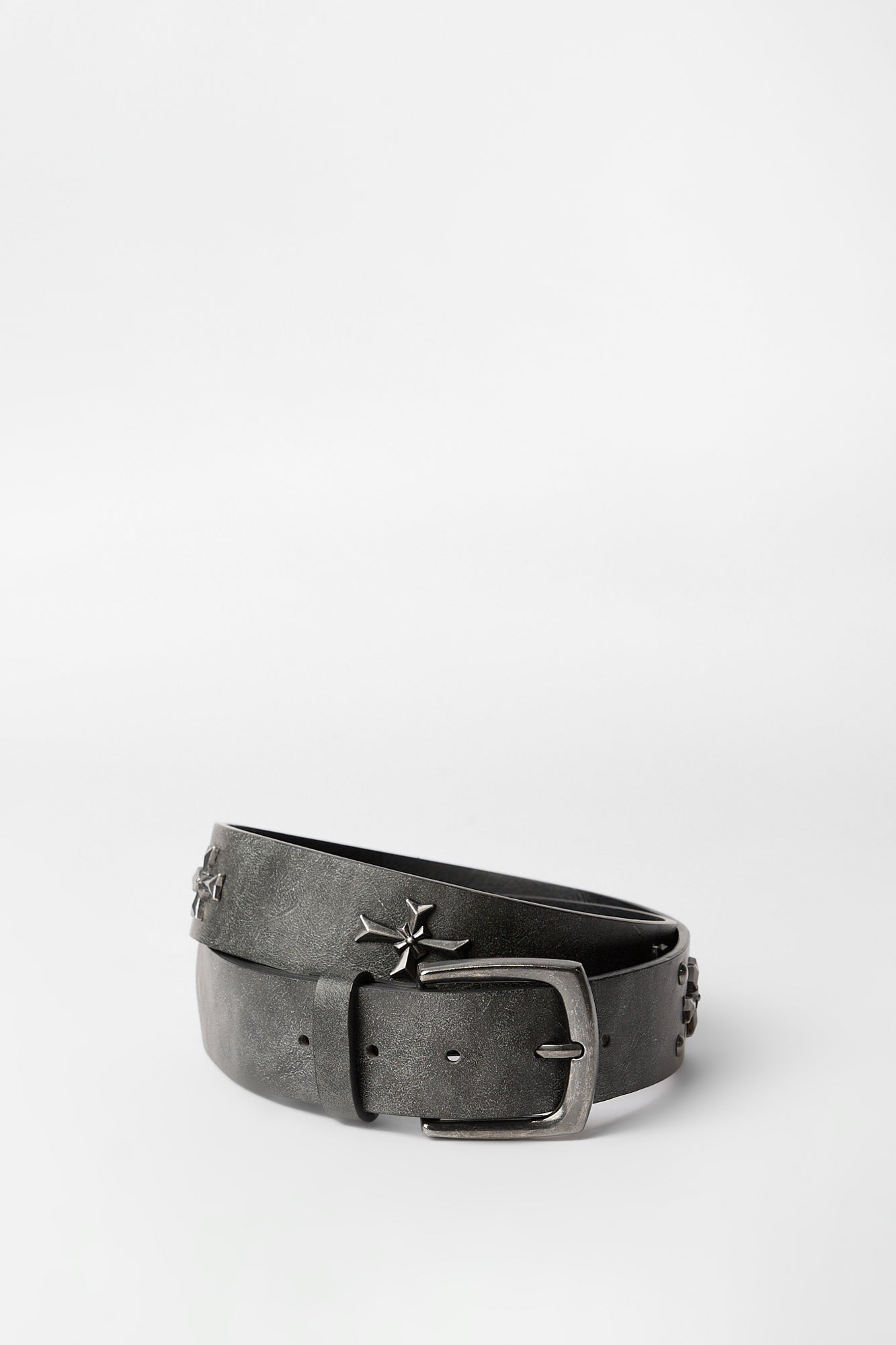 Faux-Leather Cross Studded Belt - Black /