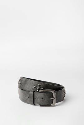 Faux-Leather Cross Studded Belt