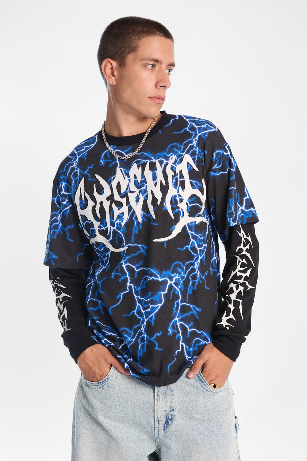 Arsenic Lightning Graphic Long Sleeve 2-Fer Tee Arsenic Lightning Graphic Long Sleeve 2-Fer Tee