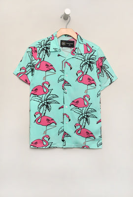 West49 Youth Flamingo Print Rayon Button-Up