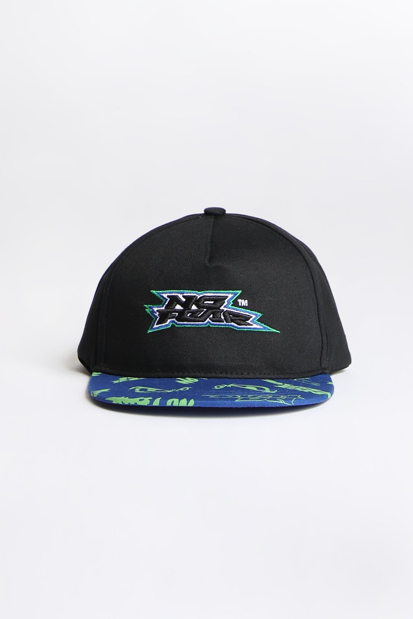 No Fear Youth Logo Print Flat Brim Hat - Black / O/S