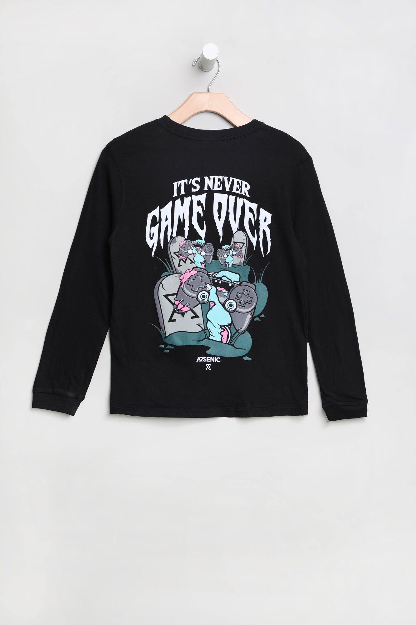 Arsenic Youth Graphic It's Never Game Over Long Sleeve Top - Black /