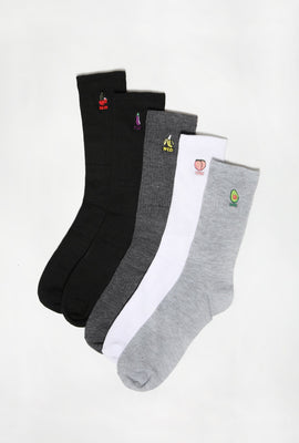 Amnesia Youth 5-Pack Embroidered Crew Socks