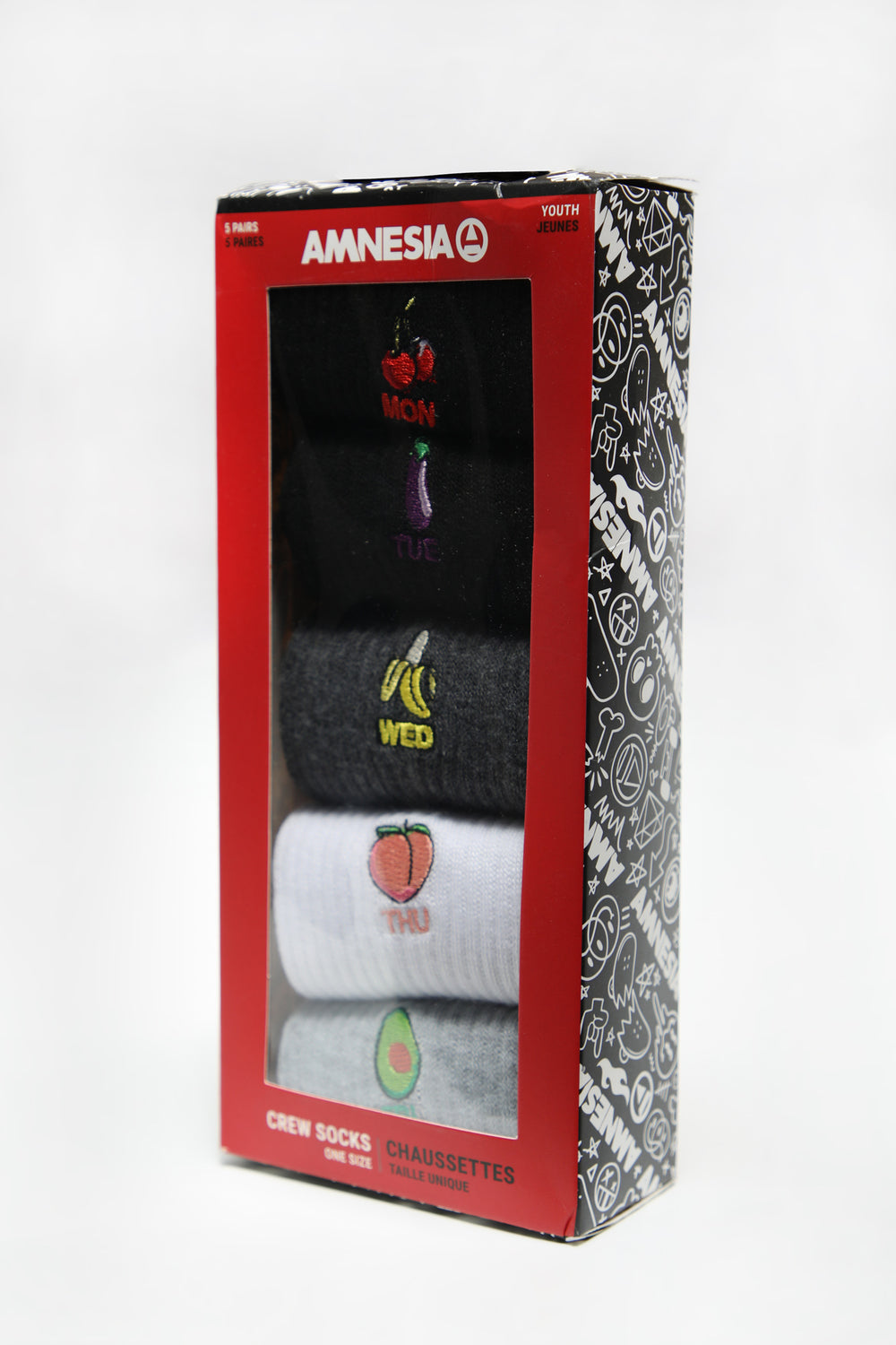 Amnesia Youth 5-Pack Embroidered Crew Socks Amnesia Youth 5-Pack Embroidered Crew Socks