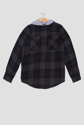 Arsenic Youth Hooded Plaid Button-Up