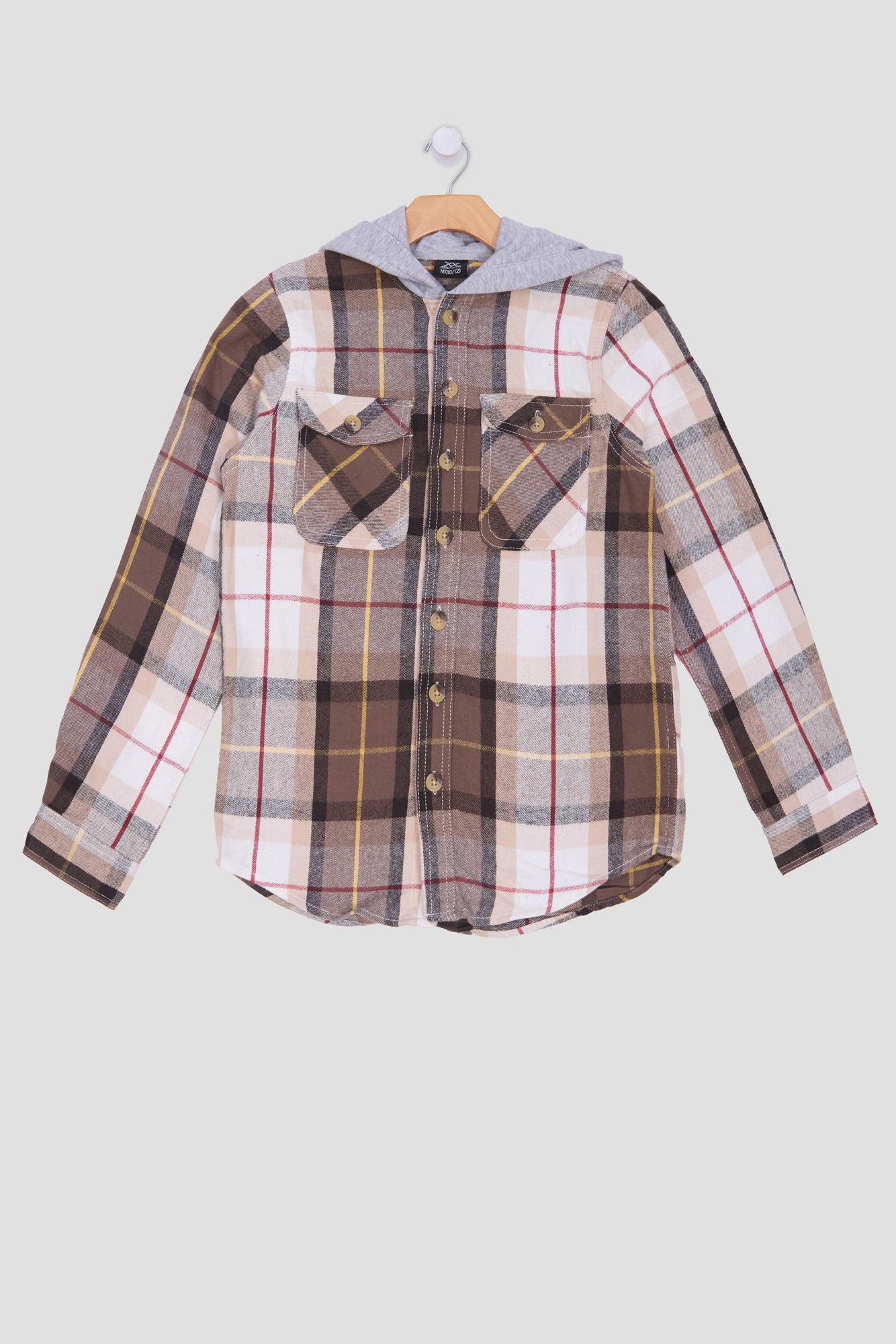 Arsenic Youth Hooded Plaid Button-Up - Sand /