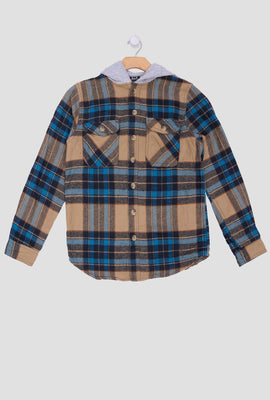 Arsenic Youth Hooded Plaid Button-Up