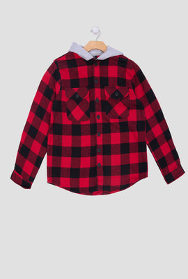 Arsenic Youth Hooded Plaid Button-Up