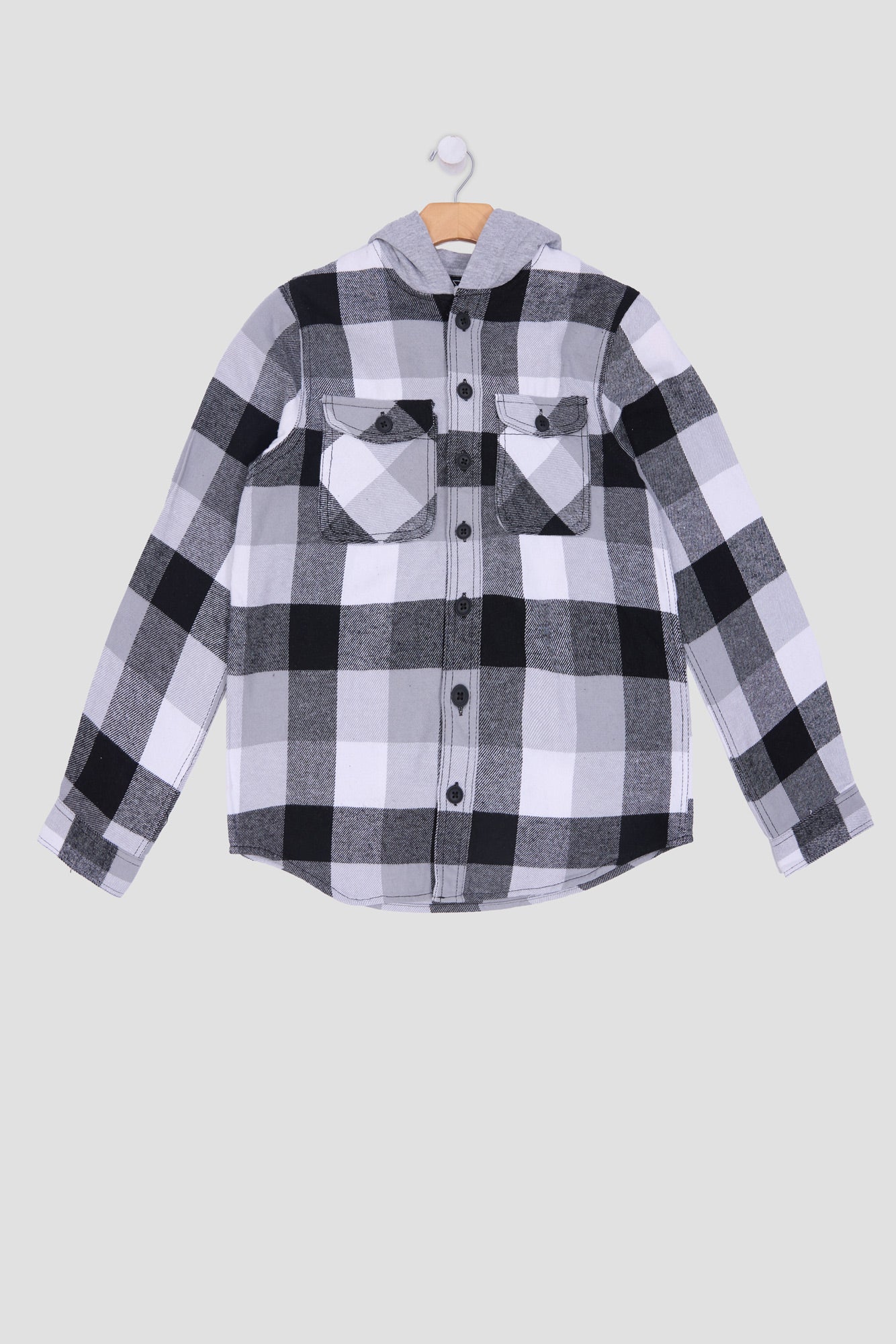 Arsenic Youth Hooded Plaid Button-Up