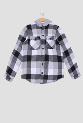 Arsenic Youth Hooded Plaid Button-Up