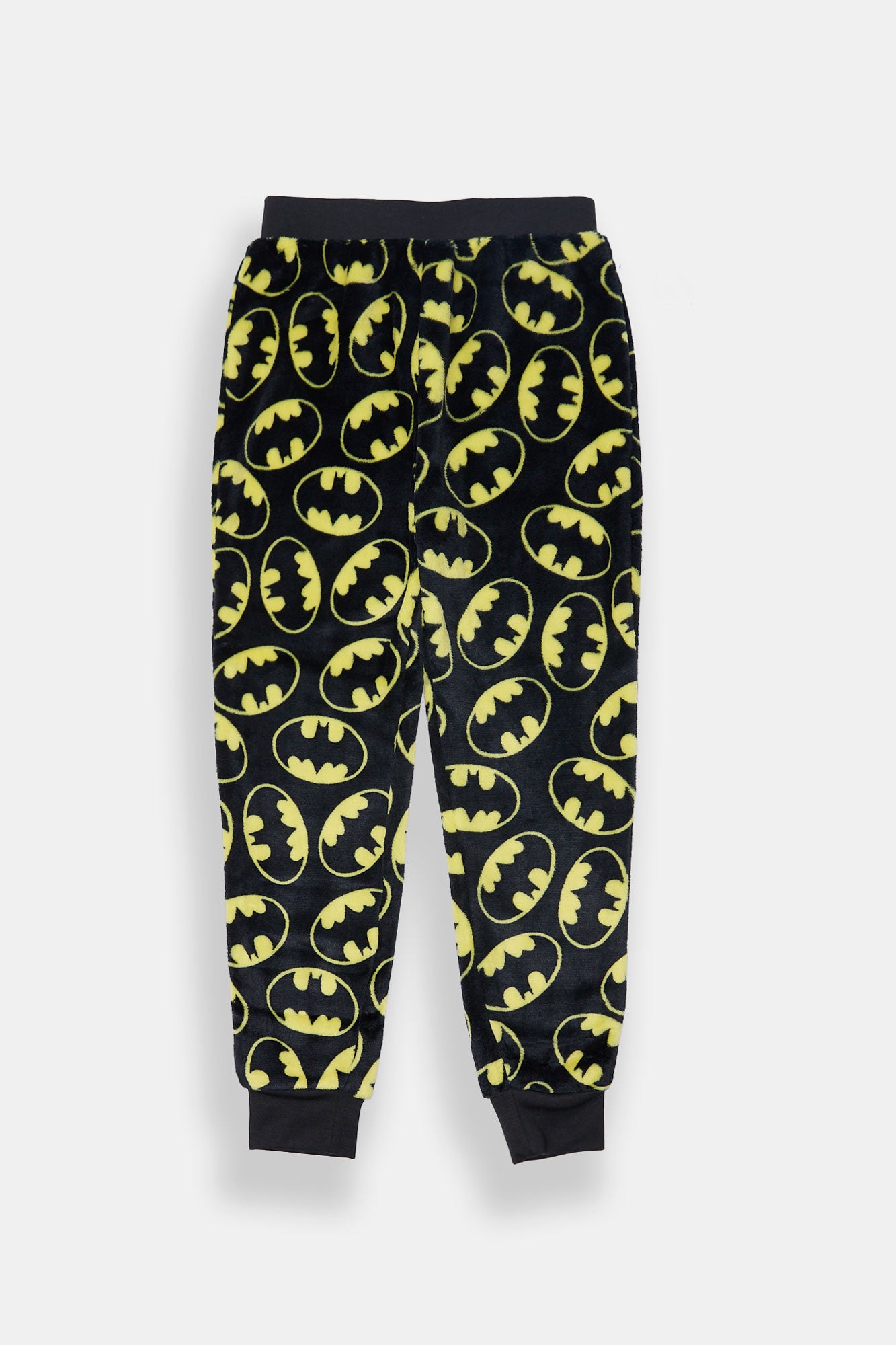 Youth Batman Logo Plush Pajama Pant - Black /