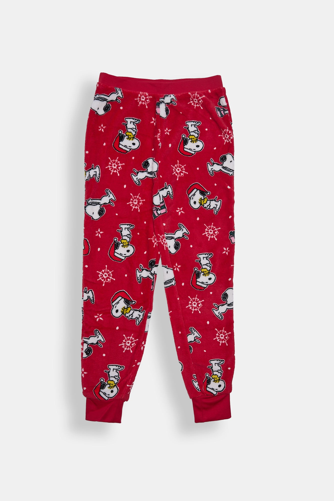 Girls Peanuts Snoopy Snowflake Plush Pajama Pant - Red /